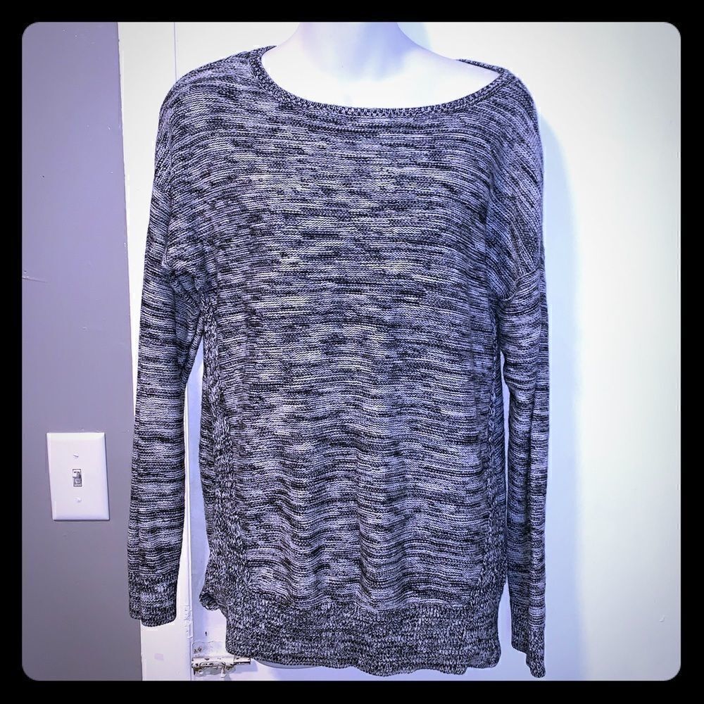 LOFT Black & White Space Dye Knit Sweater-Medium